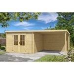 Abri de jardin Elody 17 m² avec auvent en bois massif 28 mm