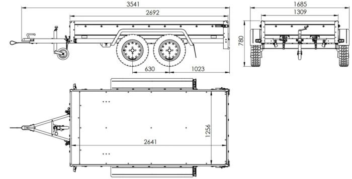 remorque double essieux unitrailer 264/2 kipp avec roue jockey, arceau et bâche grise – Image 2