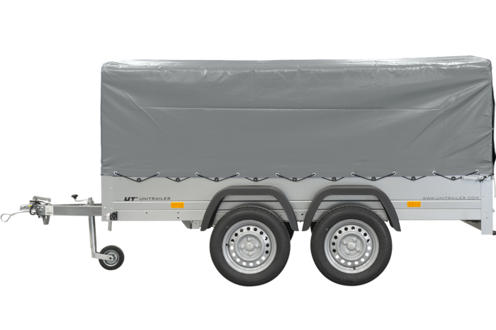 remorque double essieux unitrailer 264/2 kipp avec roue jockey, arceau et bâche grise – Image 5