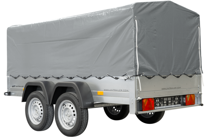 remorque double essieux unitrailer 264/2 kipp avec roue jockey, arceau et bâche grise – Image 6