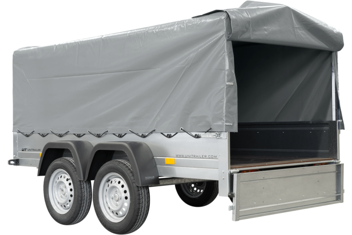 remorque double essieux unitrailer 264/2 kipp avec roue jockey, arceau et bâche grise – Image 7