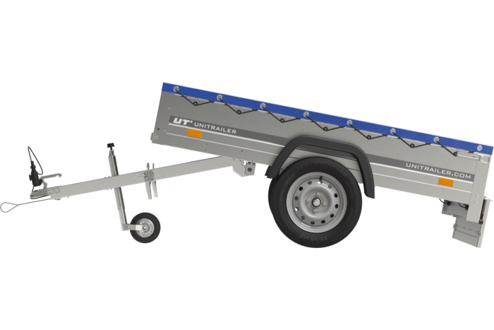 Remorque Garden Trailer 200 Kipp avec roue jockey et bâche plate bleue – Image 1