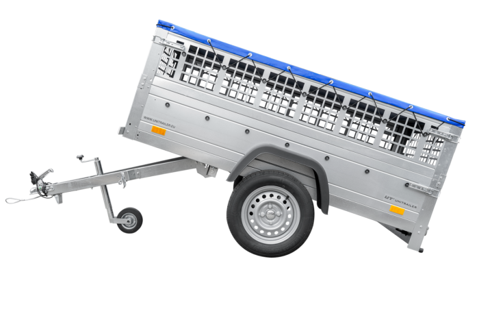 Remorque grillagée 200x106 avec bâche plate bleue, ridelles grillagées et roue jockey - Garden Trailer 200 KIPP – Image 6